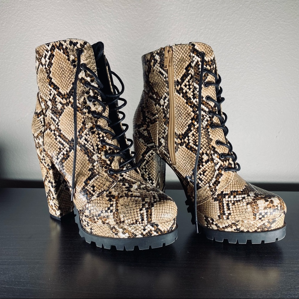 Wild Diva Snake Skin Heeled Boots
